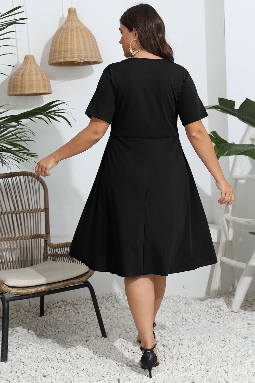 Plus Size Round Neck Openwork Dress - The Boutie Shop