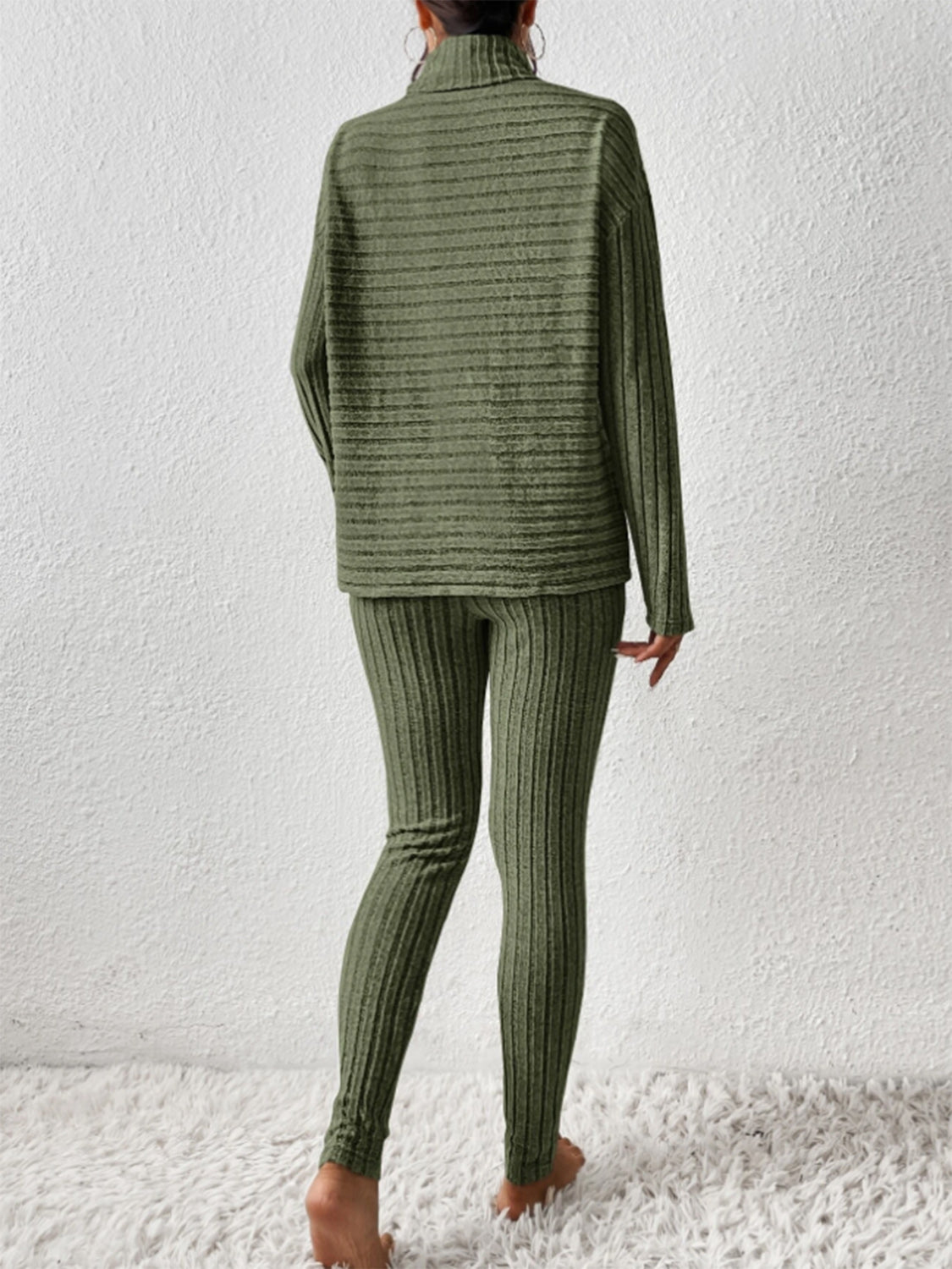 Ribbed Turtleneck Top and Pants Set - The Boutie Shop