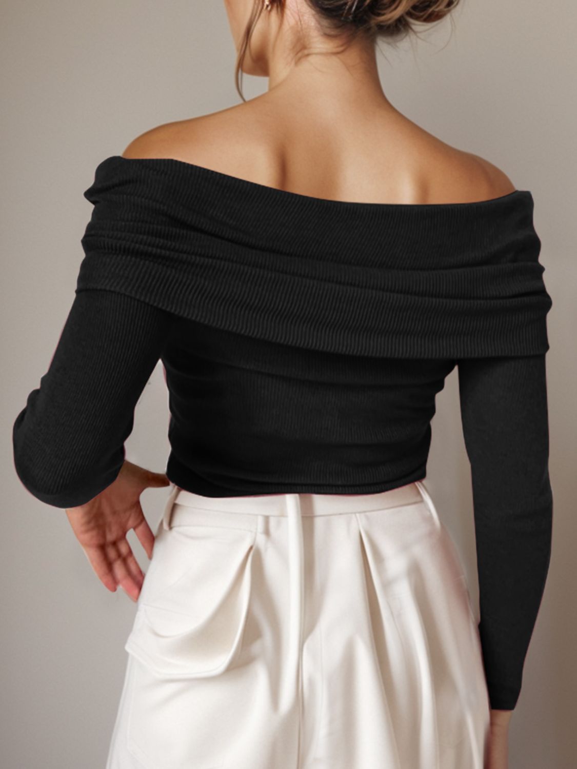 Off-Shoulder Long Sleeve Sweater - The Boutie Shop