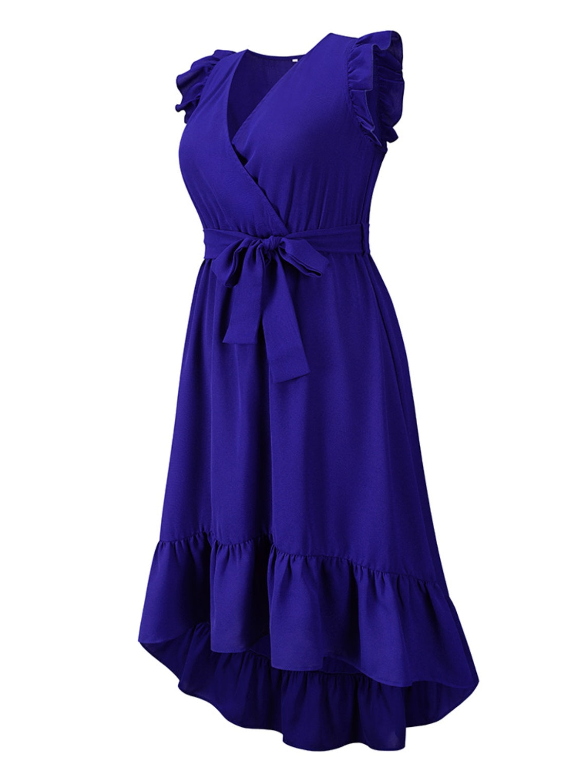 Tied Surplice Ruffle Hem Dress - The Boutie Shop