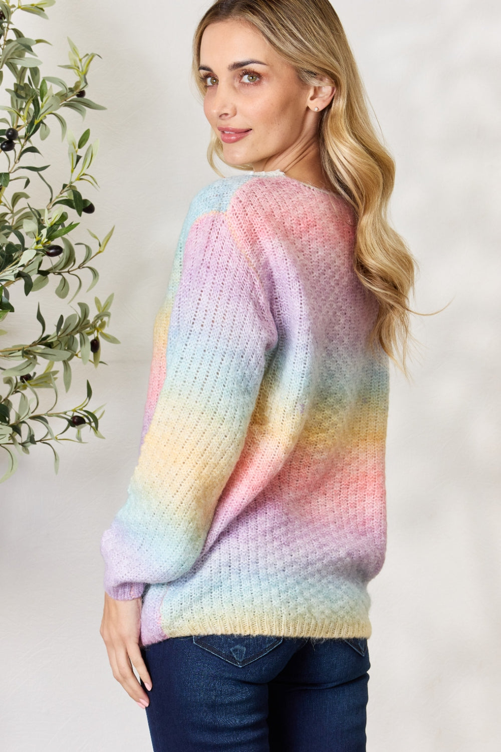 BiBi Rainbow Gradient Crochet Deetail Sweater - The Boutie Shop