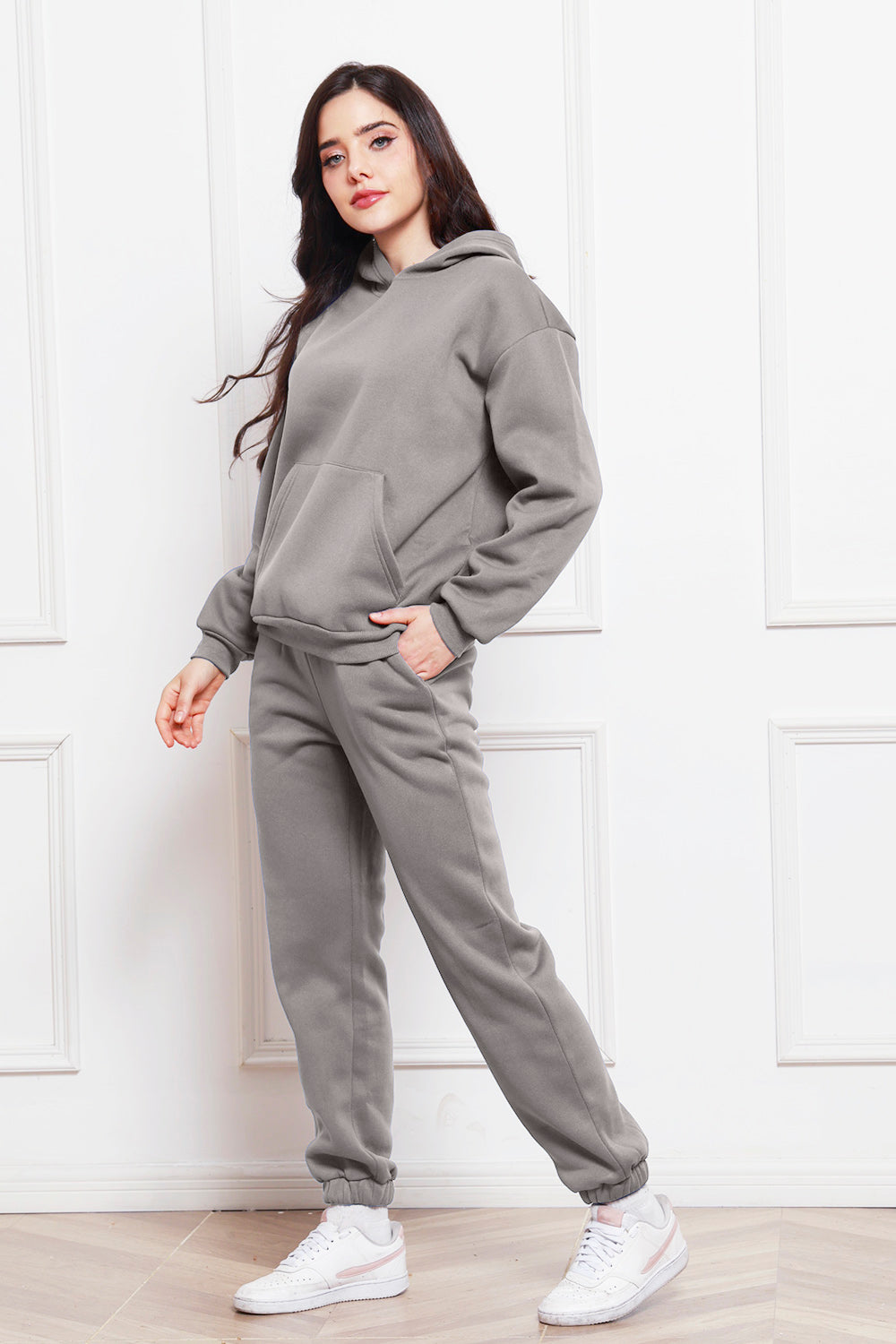 Drop Shoulder Long Sleeve Hoodie and Pants Set - The Boutie Shop