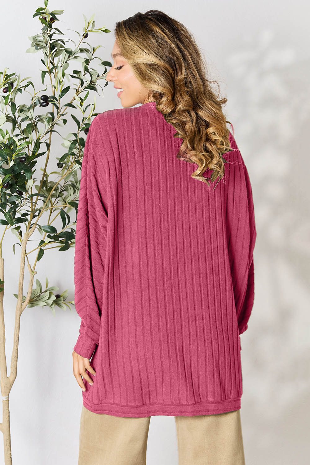 Basic Bae Full Size Ribbed Cocoon Cardigan - The Boutie Shop