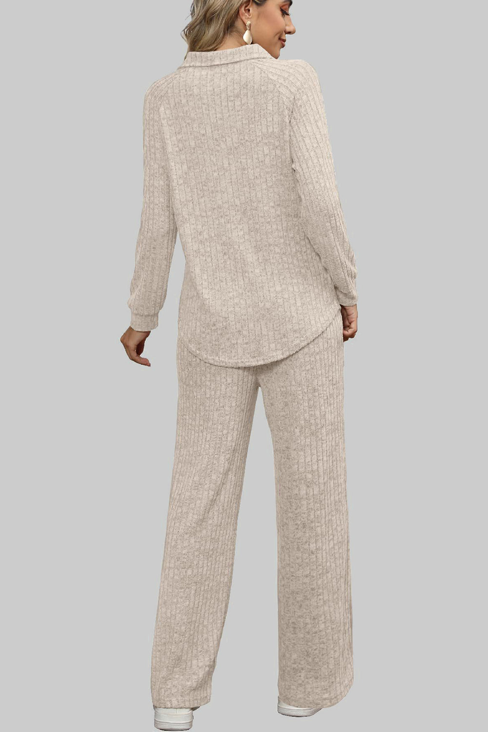 Ribbed Long Sleeve Top and Pocketed Pants Set - The Boutie Shop