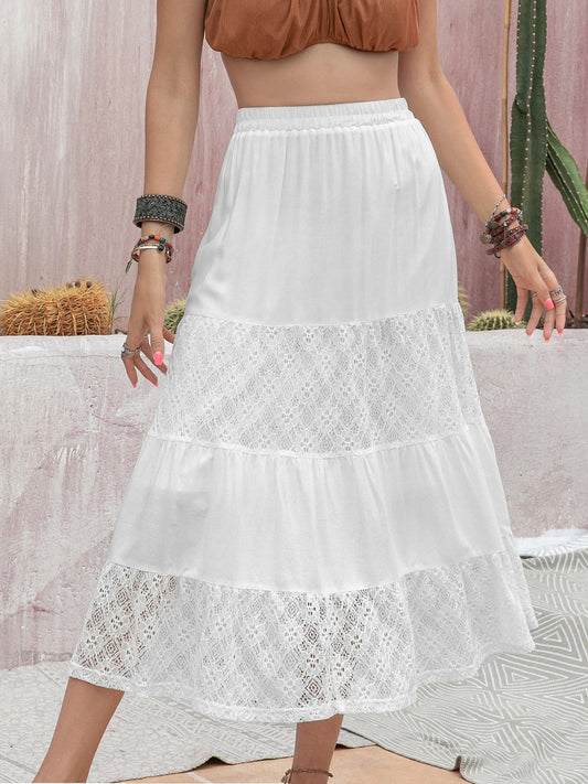 Lace Detail High Waist Tiered Skirt - The Boutie Shop