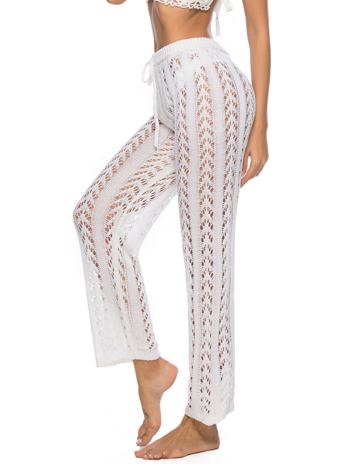 Cutout Drawstring High Waist Swim Pants - The Boutie Shop