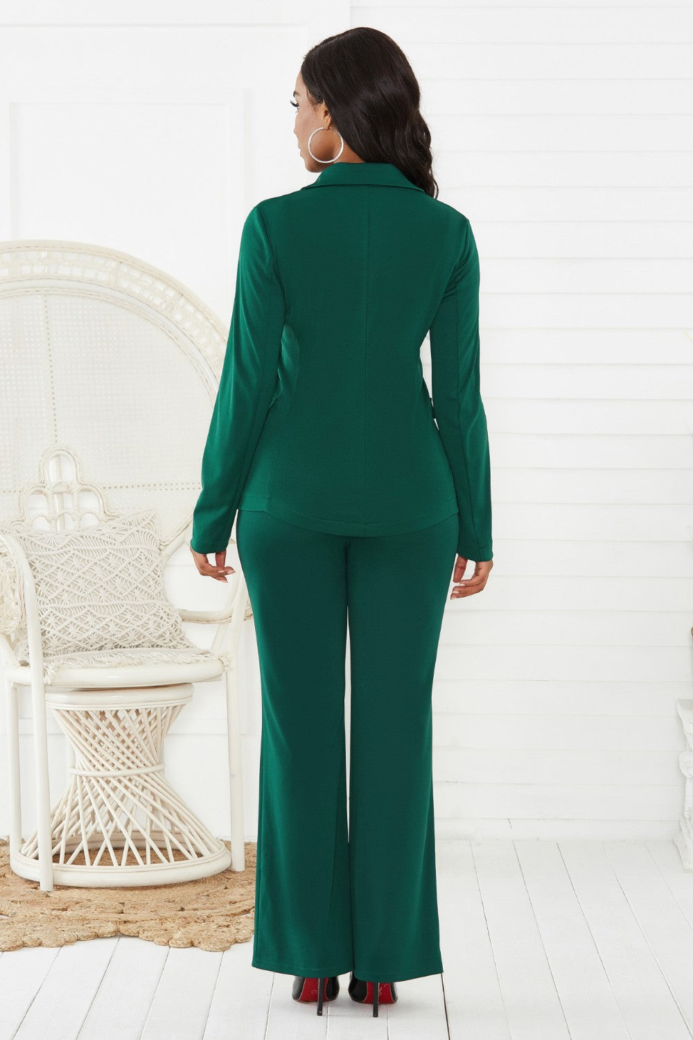 Lapel Collar Long Sleeve Blazer and Pants Set - The Boutie Shop