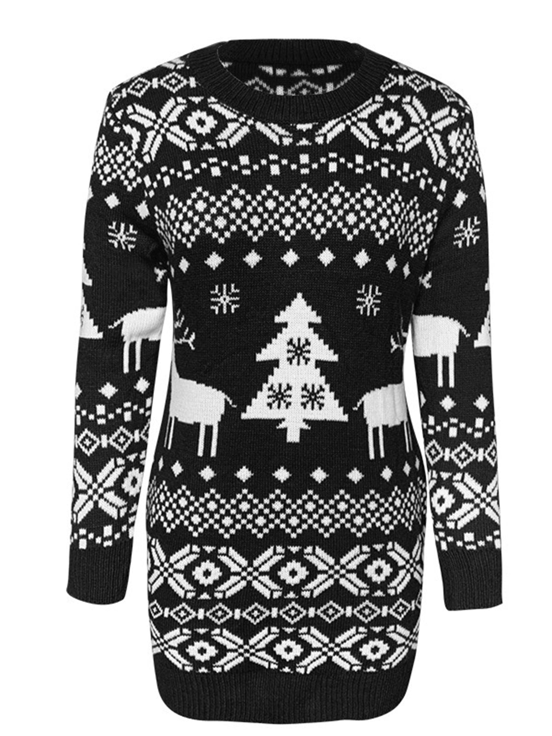 Christmas Element Round Neck Mini Sweater Dress - The Boutie Shop