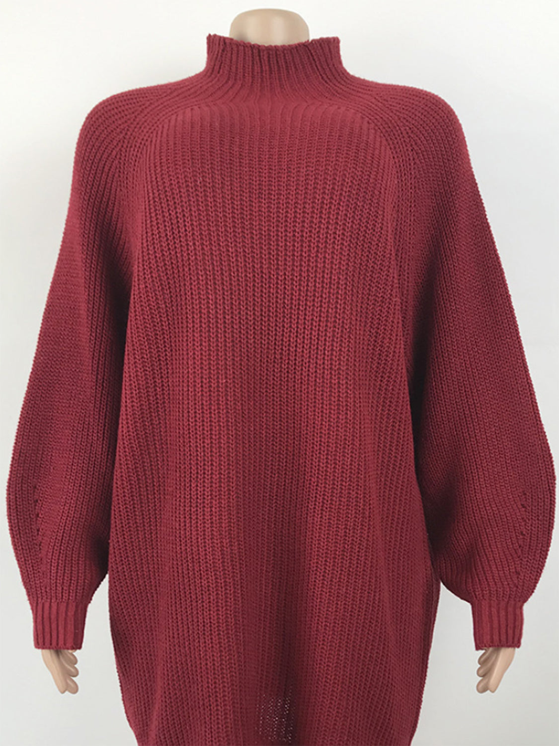 Mock Neck Dropped Shoulder Sweater Dress - The Boutie Shop
