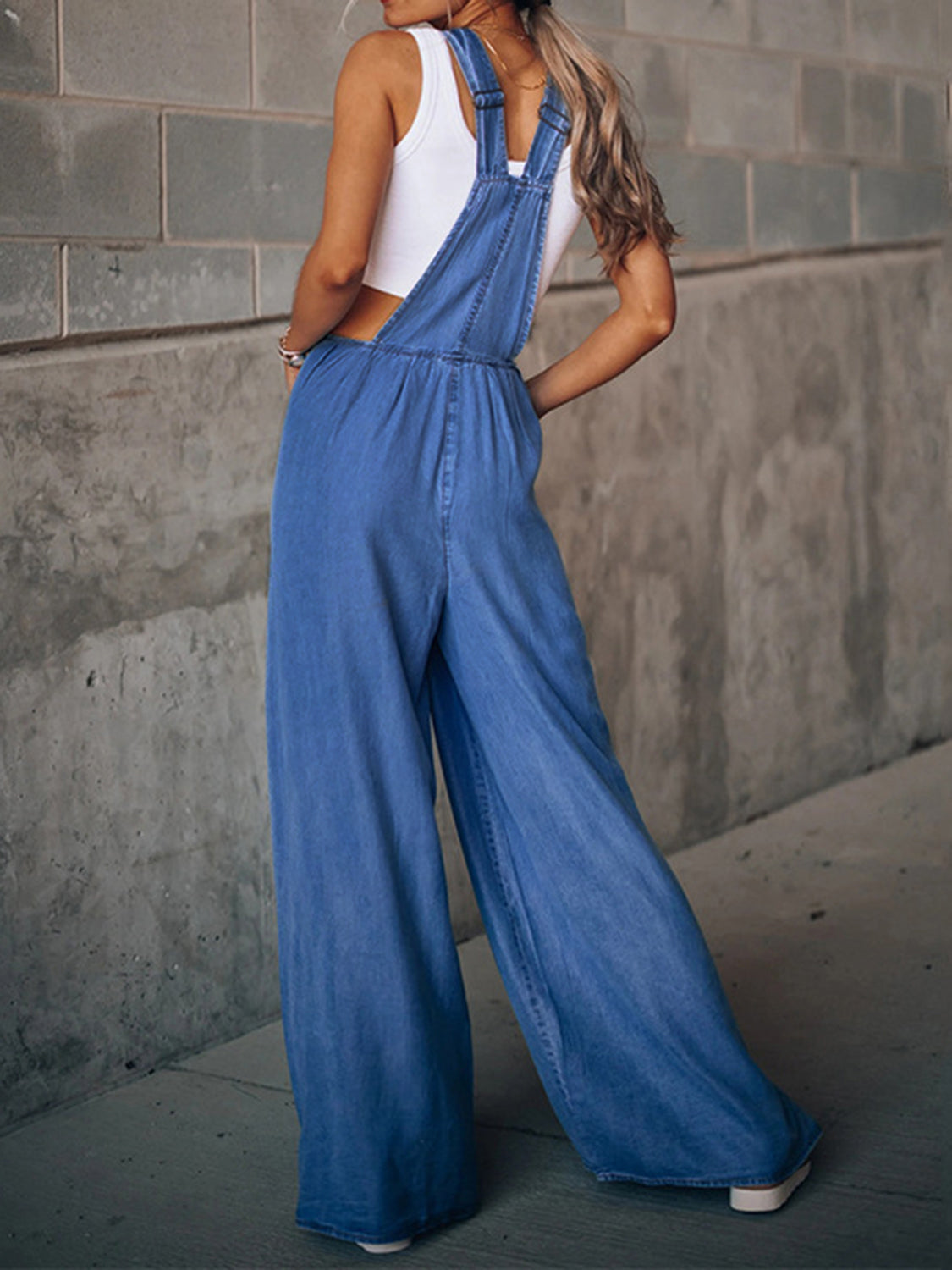 Wide Leg Denim Overalls - The Boutie Shop