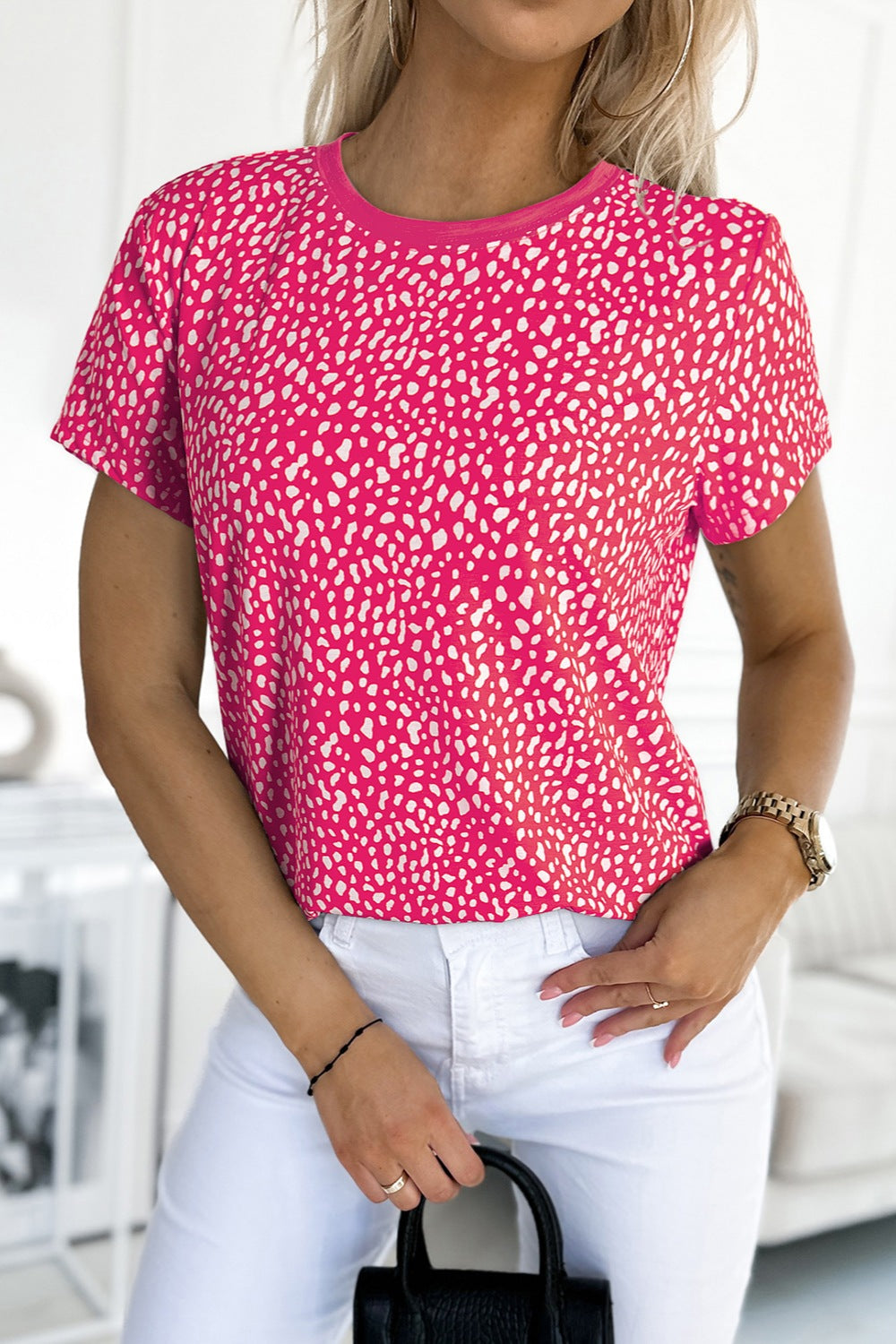 Animal Print Round Neck Short Sleeve T-Shirt - The Boutie Shop