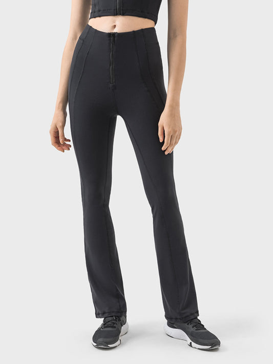 Millennia Zipper Detail High Waist Active Pants - The Boutie Shop