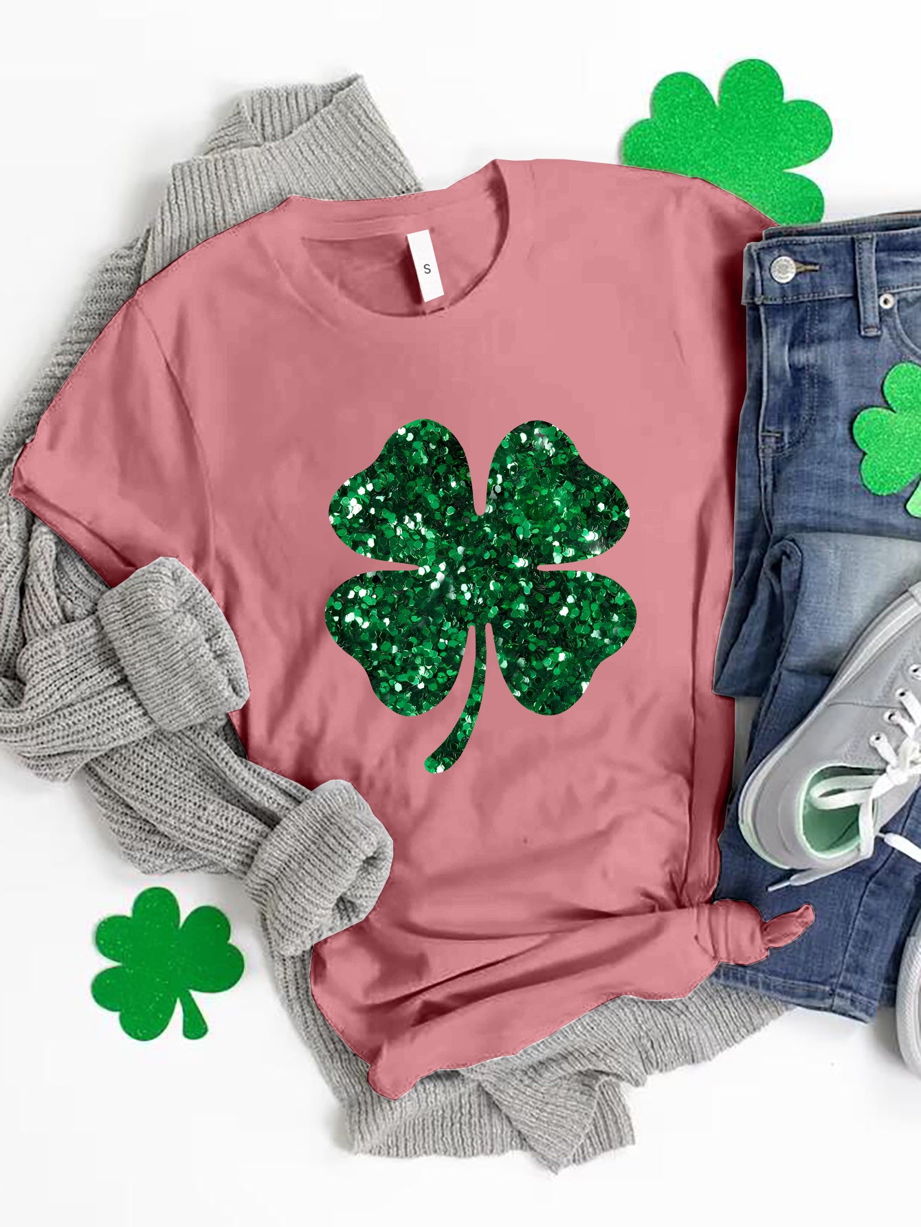 Lucky Clover Round Neck T-Shirt - The Boutie Shop