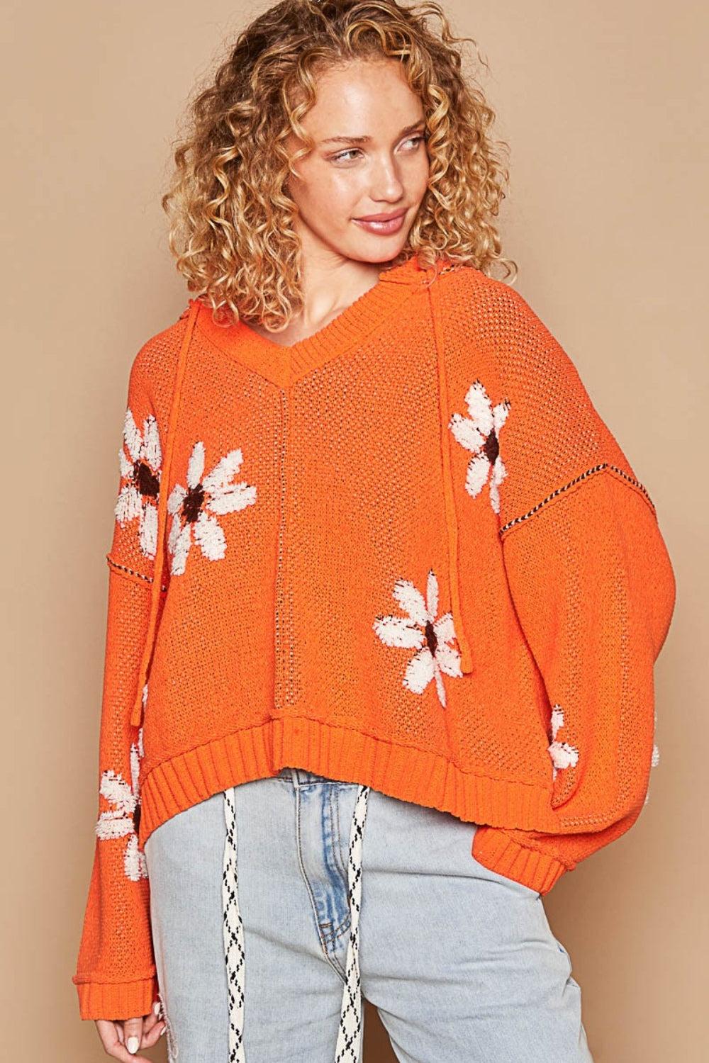 POL Floral Pattern Hooded High-Low Sweater - The Boutie Shop