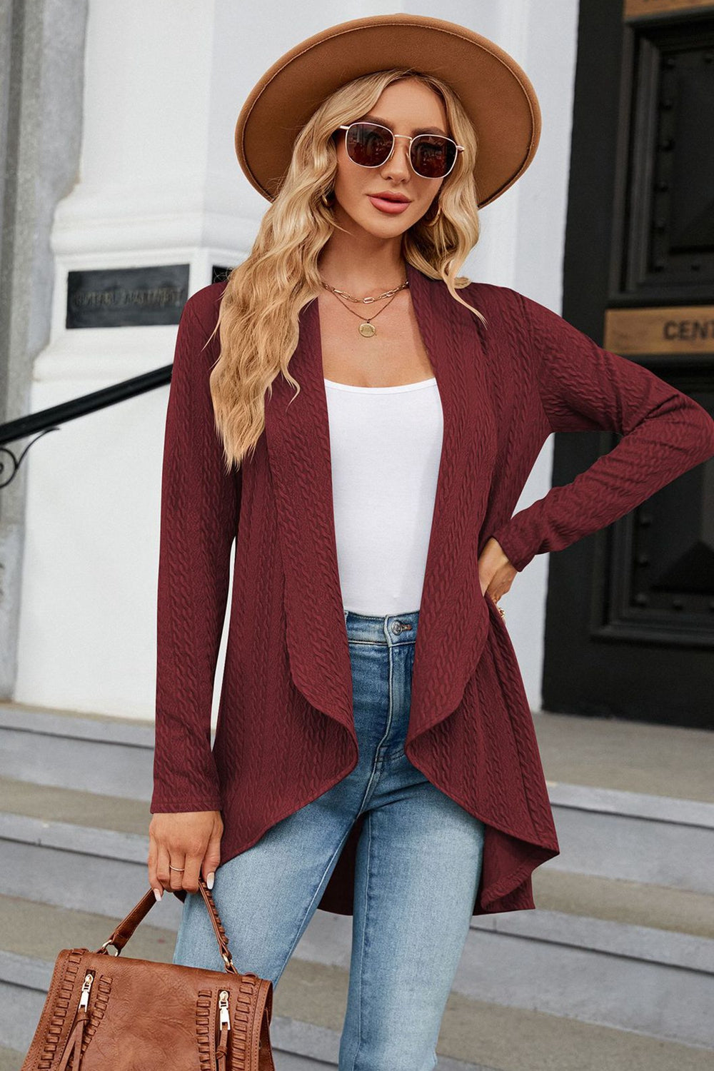 Open Front Long Sleeve Cardigan - The Boutie Shop