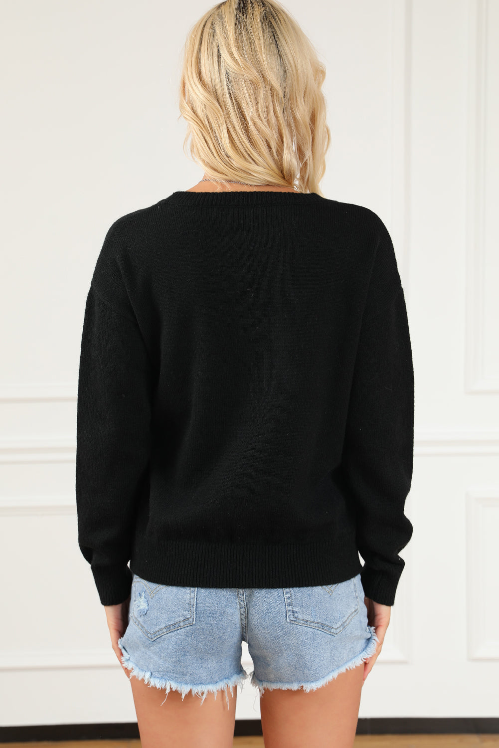 Round Neck Long Sleeve Sweater - The Boutie Shop