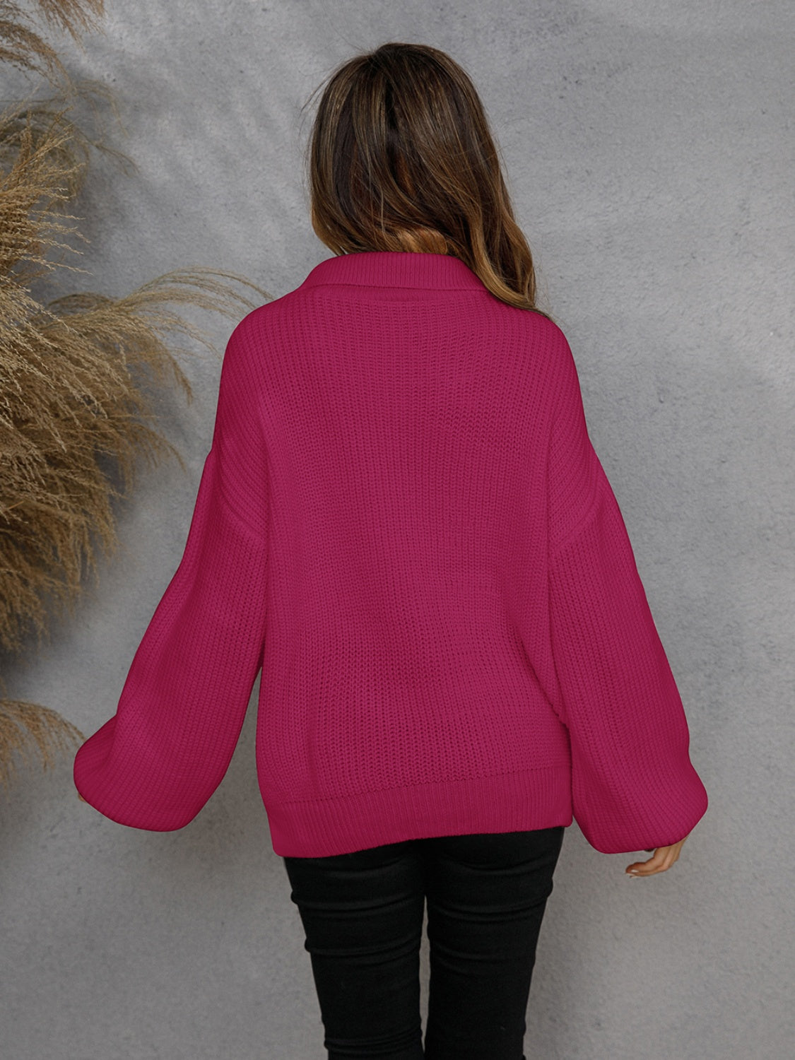 Angel Wings Half Zip Dropped Shoulder Sweater - The Boutie Shop