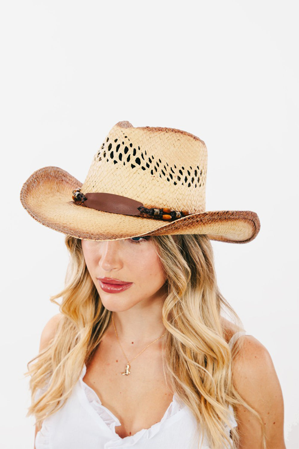 Fame Cutout Wide Brim Straw Hat - The Boutie Shop