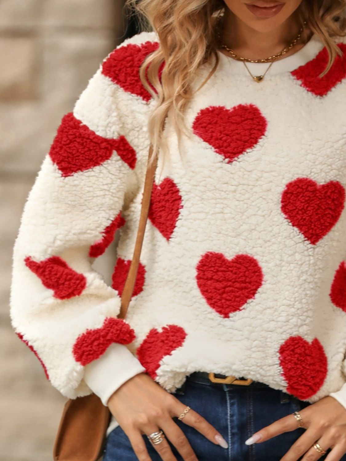 Fuzzy Heart Dropped Shoulder Sweatshirt - The Boutie Shop