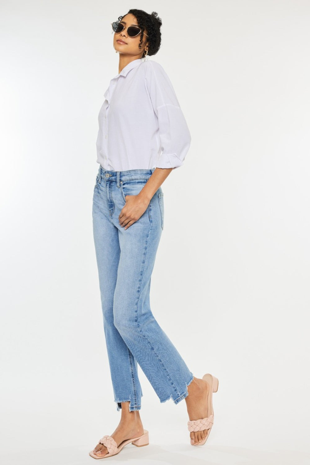 Kancan High Waist Raw Hem Straight Jeans - The Boutie Shop