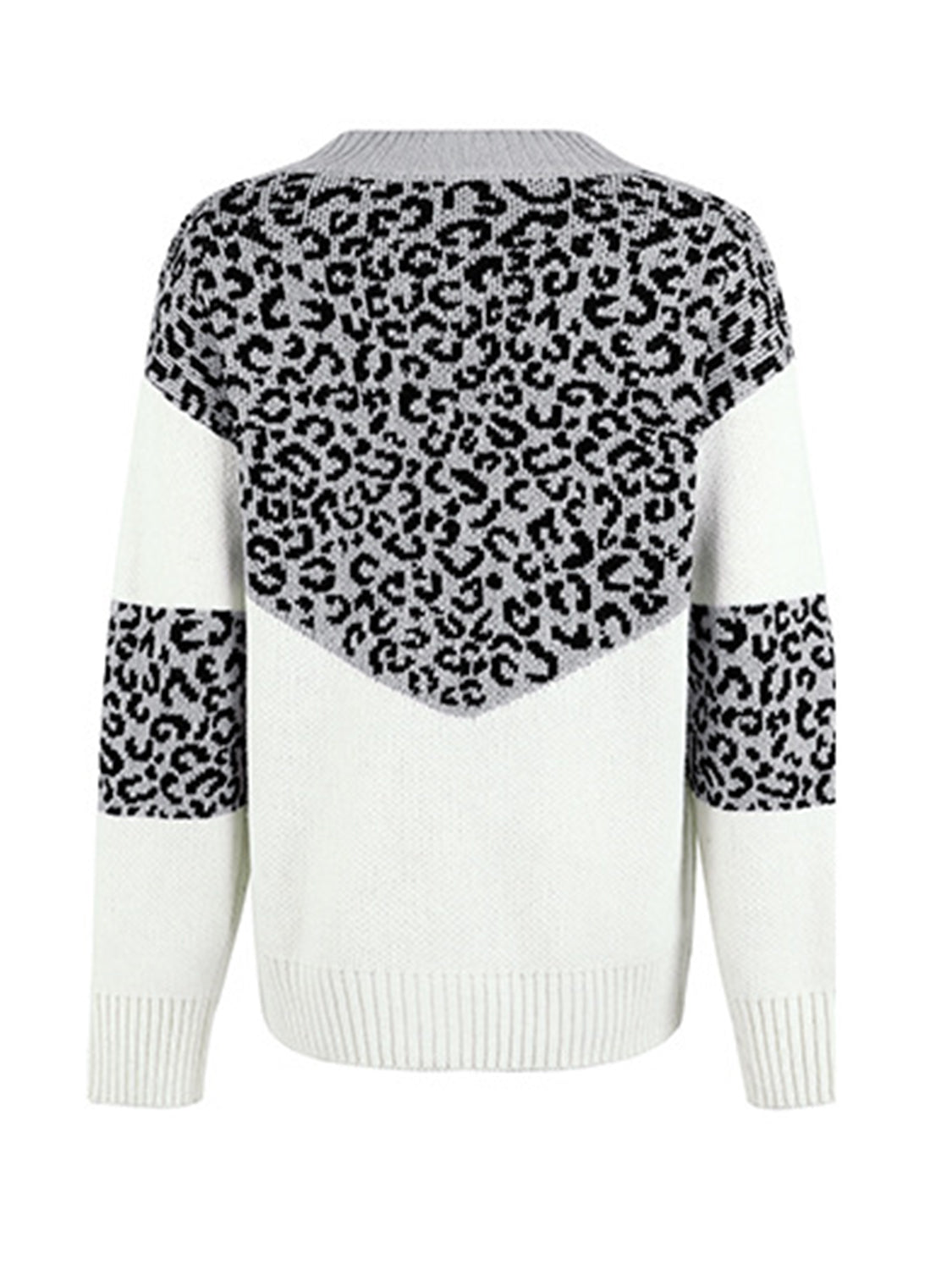 Leopard V-Neck Dropped Shoulder Sweater - The Boutie Shop