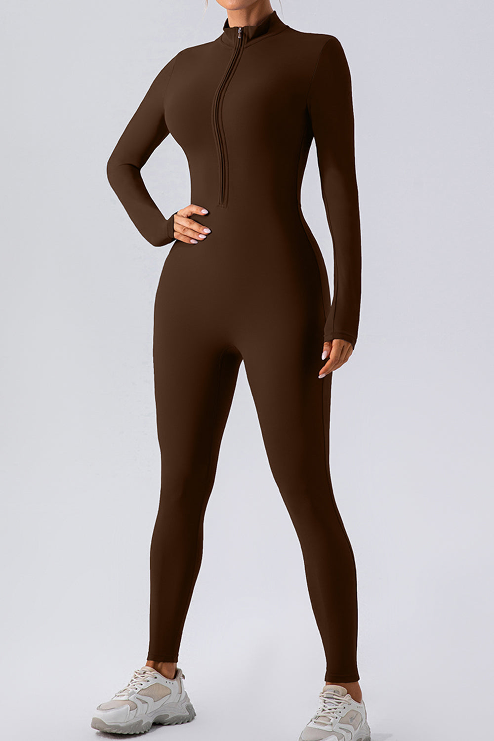 Half Zip Mock Neck Active Jumpsuit - The Boutie Shop