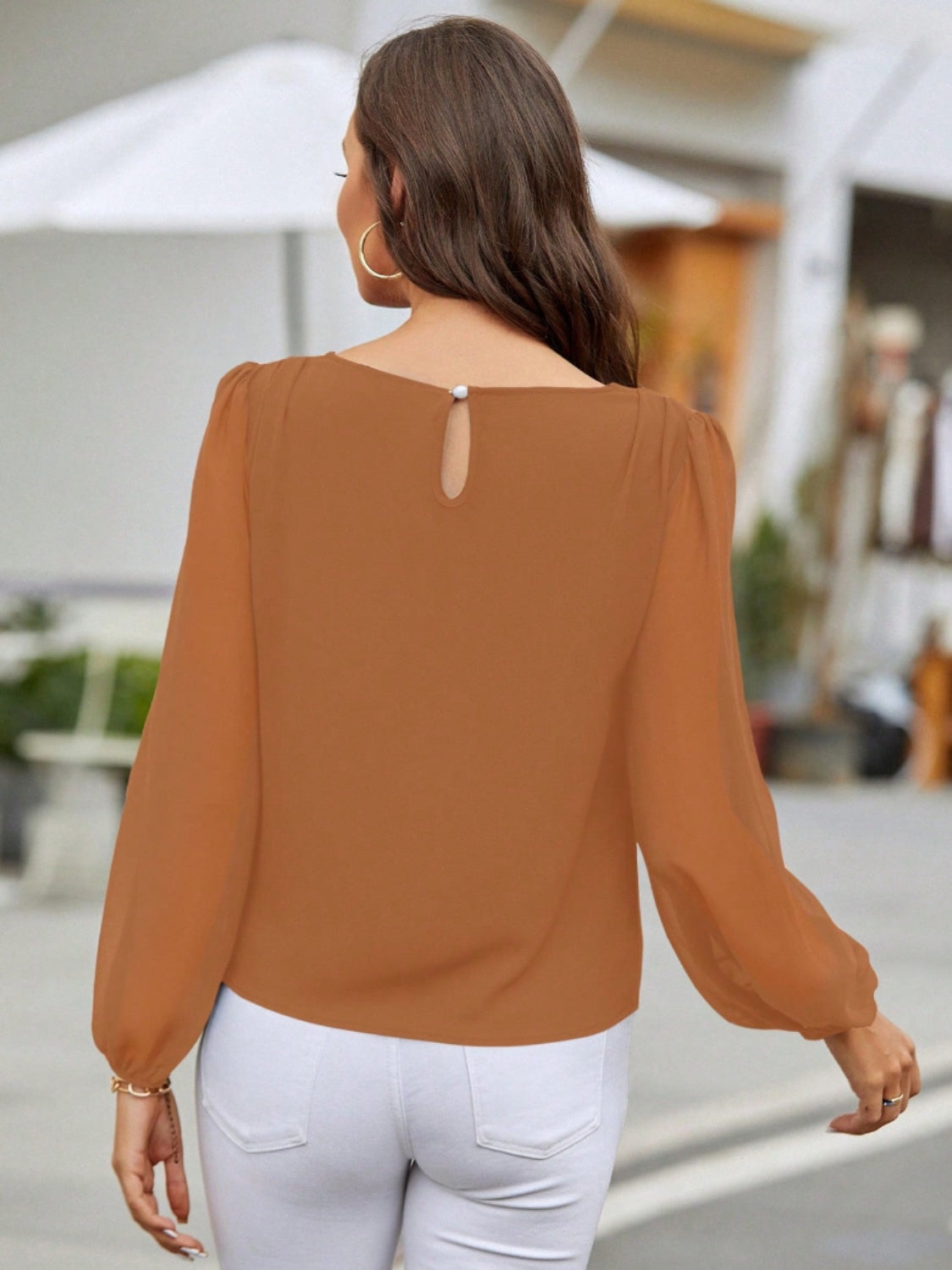 Round Neck Balloon Sleeve Blouse - The Boutie Shop