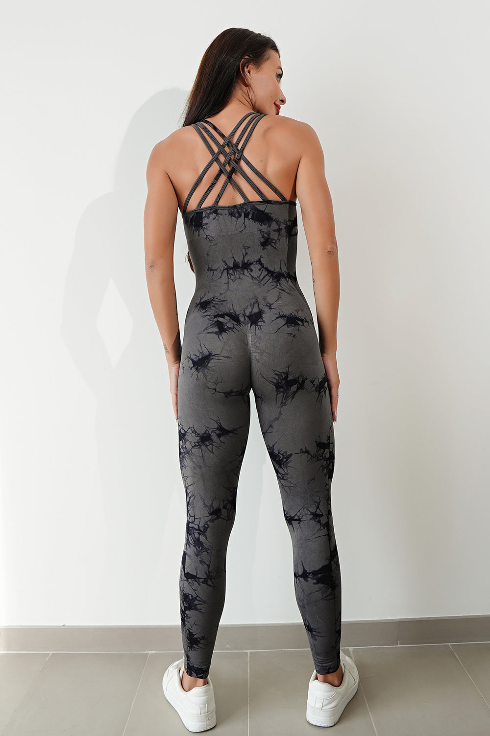 Printed Crisscross Wide Strap Jumpsuit - The Boutie Shop