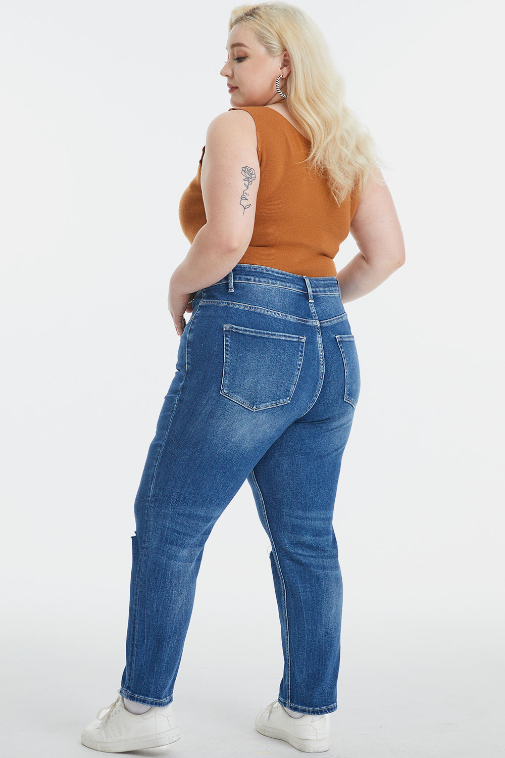 BAYEAS Full Size High Waist Distressed Washed Cropped Mom Jeans - The Boutie Shop