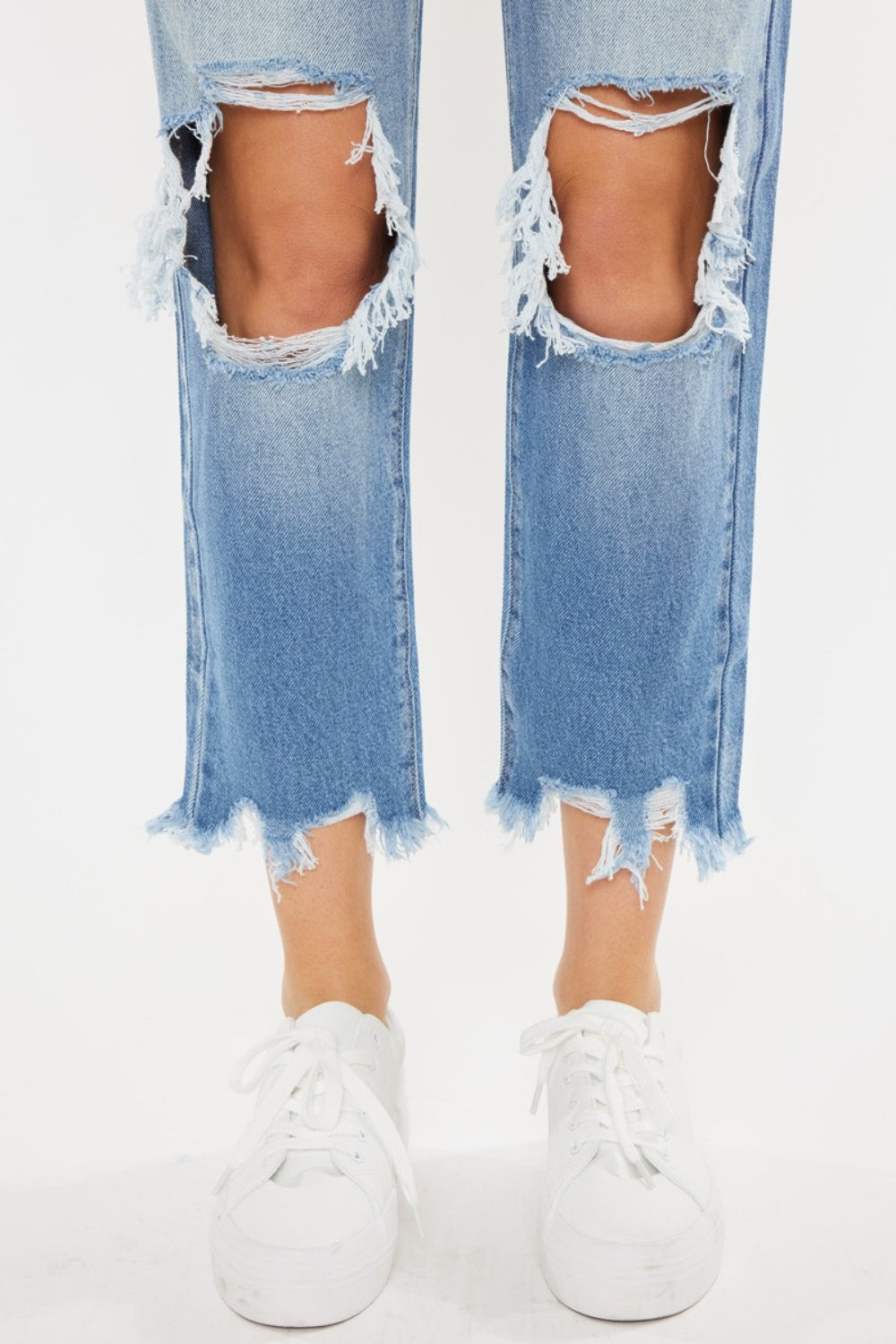 Kancan High Waist Chewed Up Straight Mom Jeans - The Boutie Shop