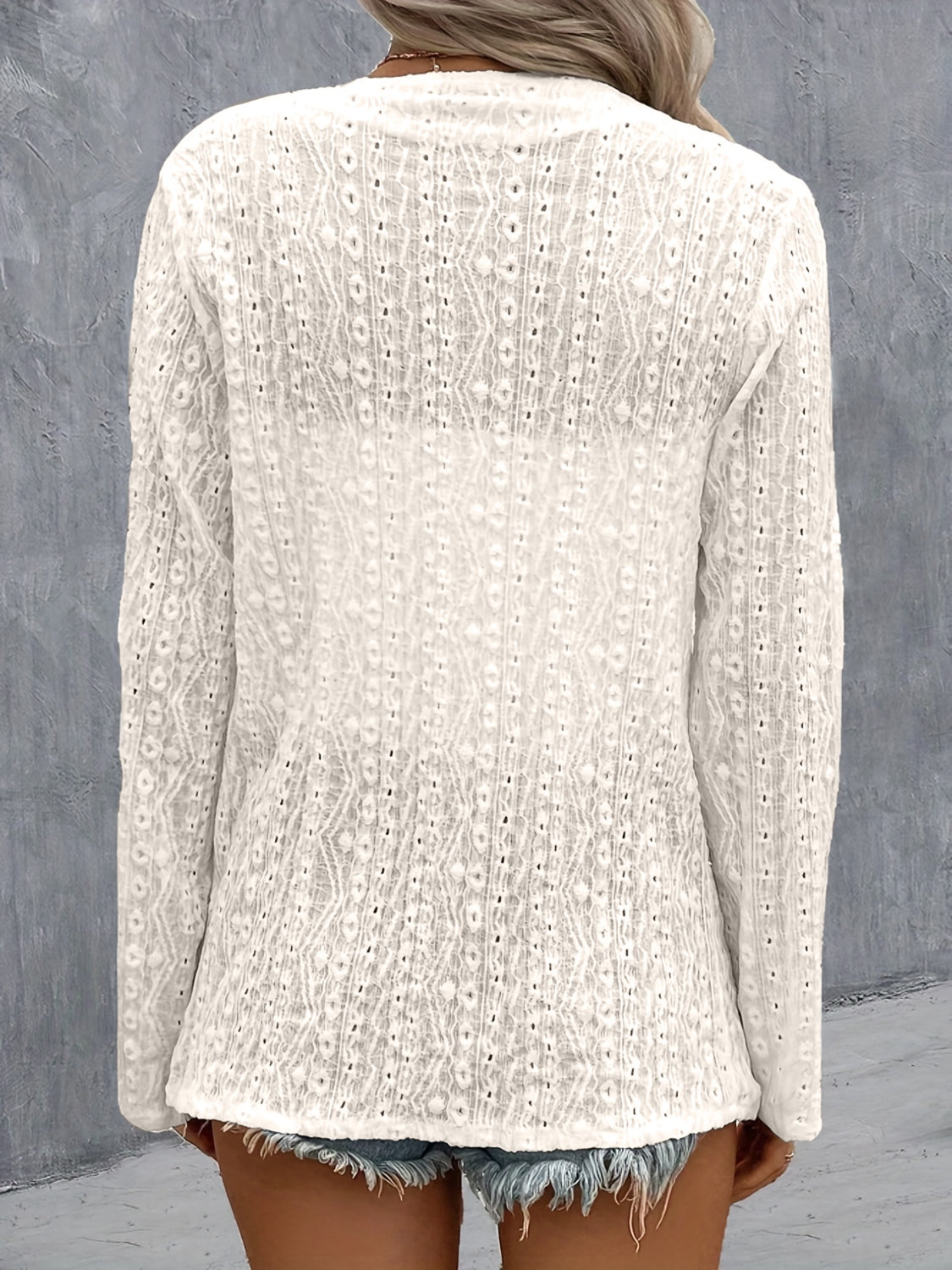 Eyelet Roll-Tab Sleeve Cardigan - The Boutie Shop