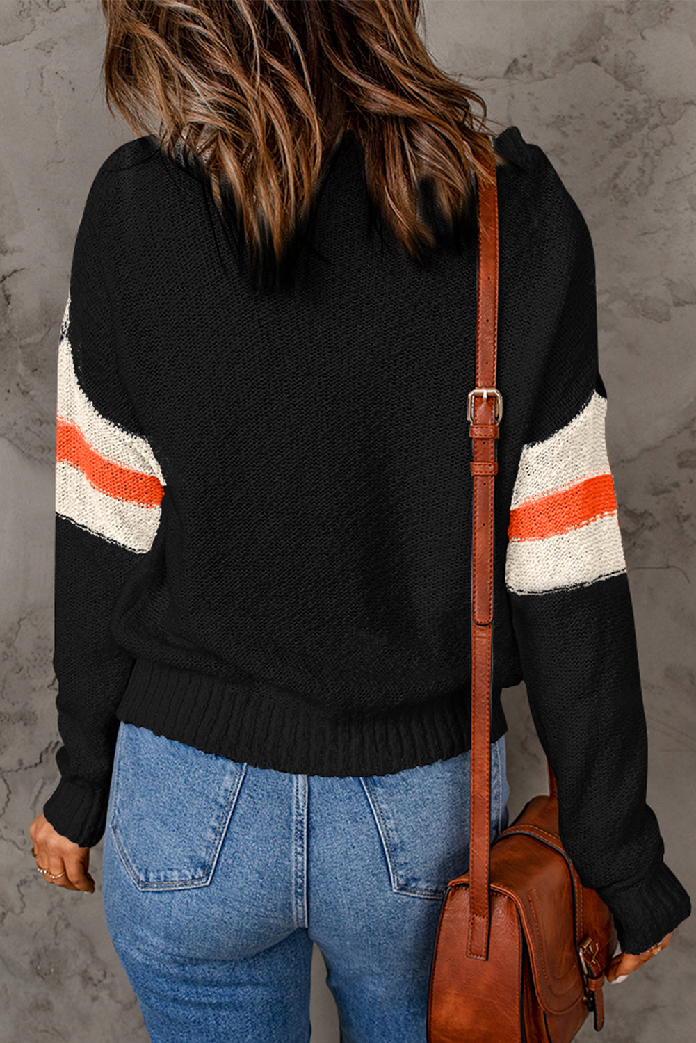 Contrast Round Neck Dropped Shoulder Sweater - The Boutie Shop