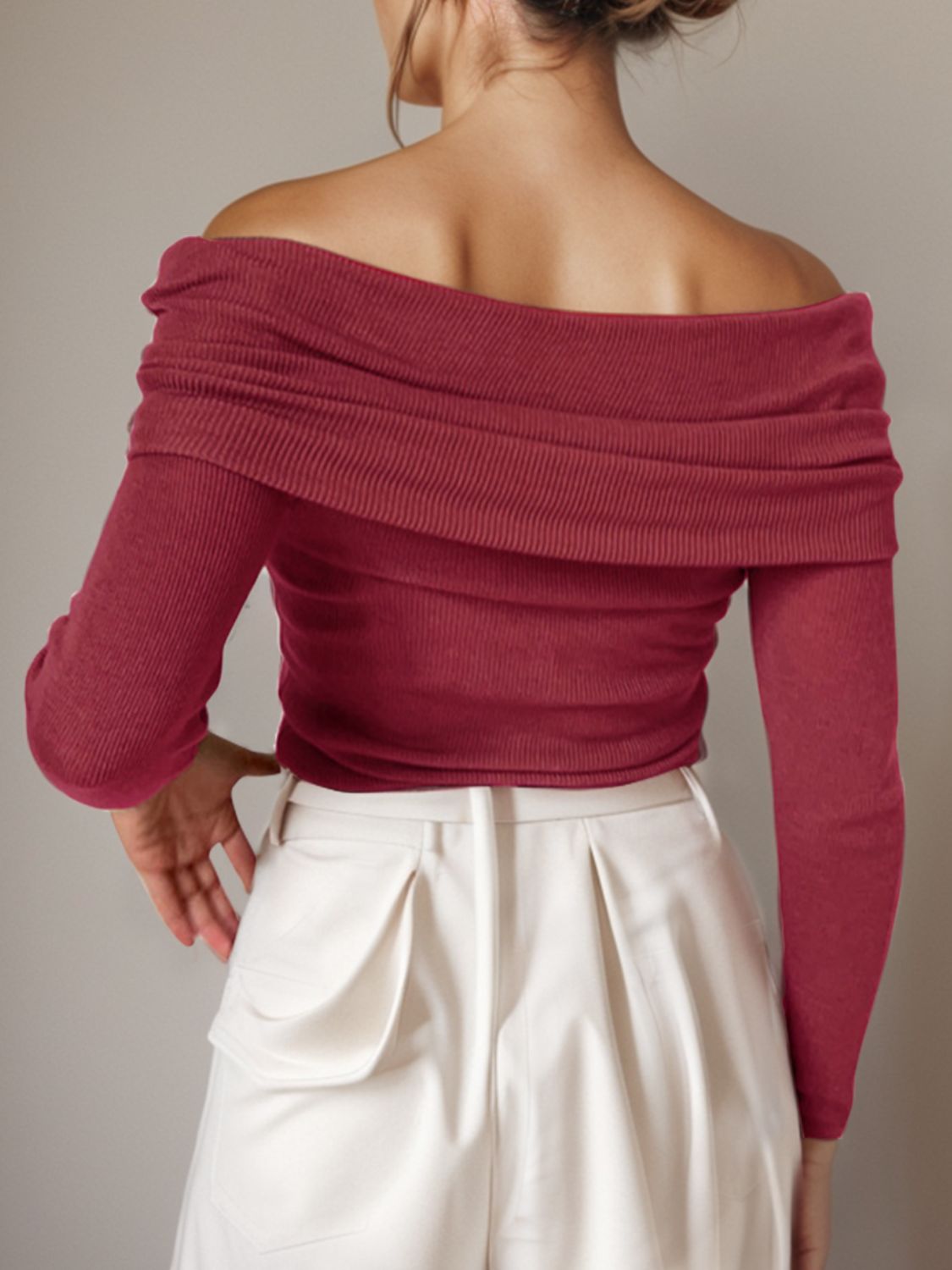 Off-Shoulder Long Sleeve Sweater - The Boutie Shop