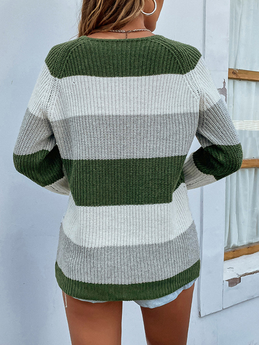 Color Block Rib-Knit Sweater - The Boutie Shop