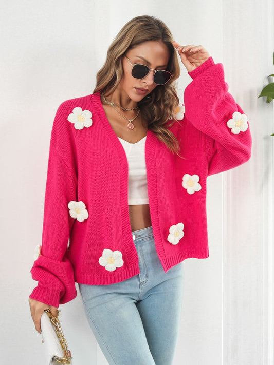 Floral Open Front Long Sleeve Cardigan - The Boutie Shop