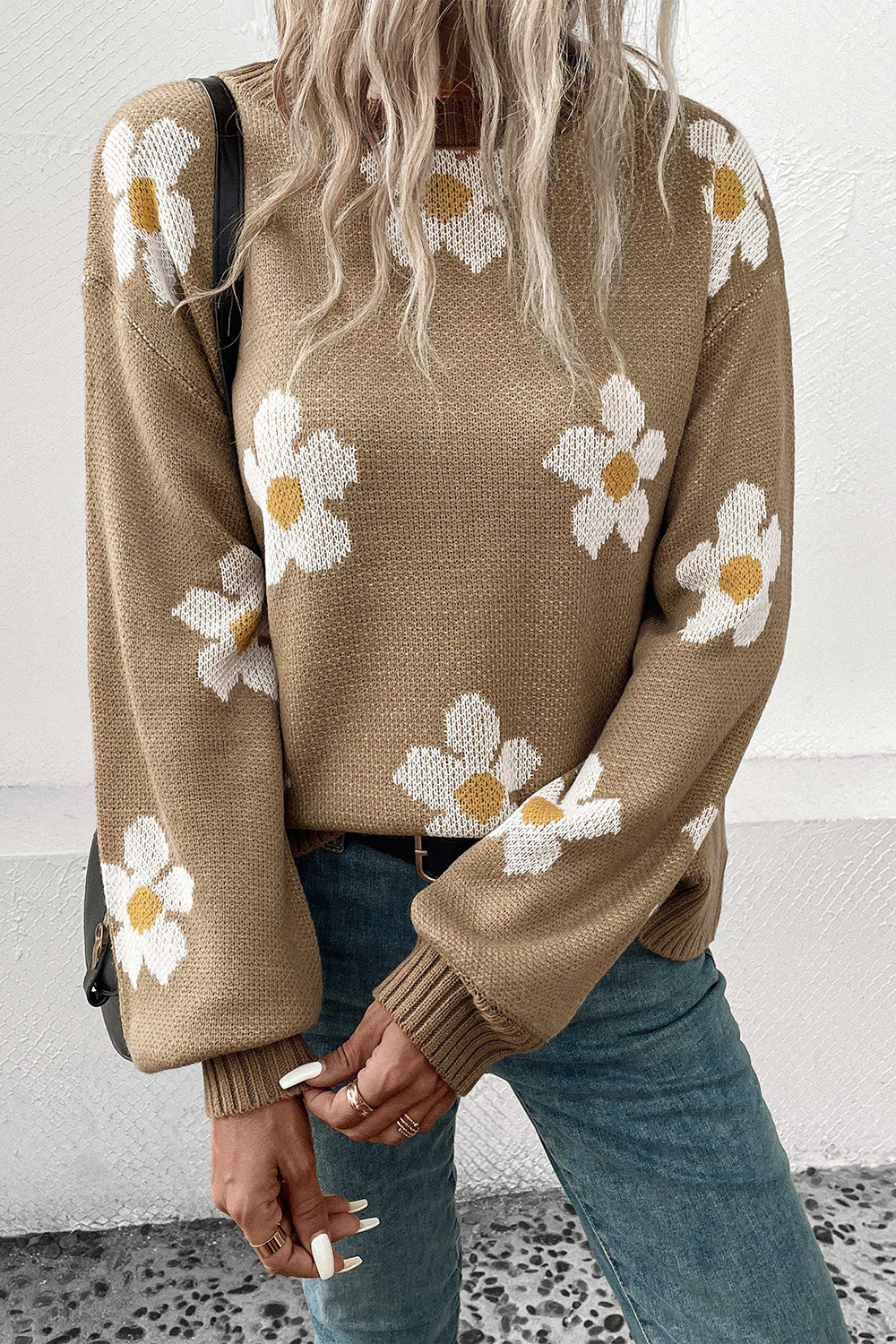 Perfee Floral Dropped Shoulder Sweater - The Boutie Shop