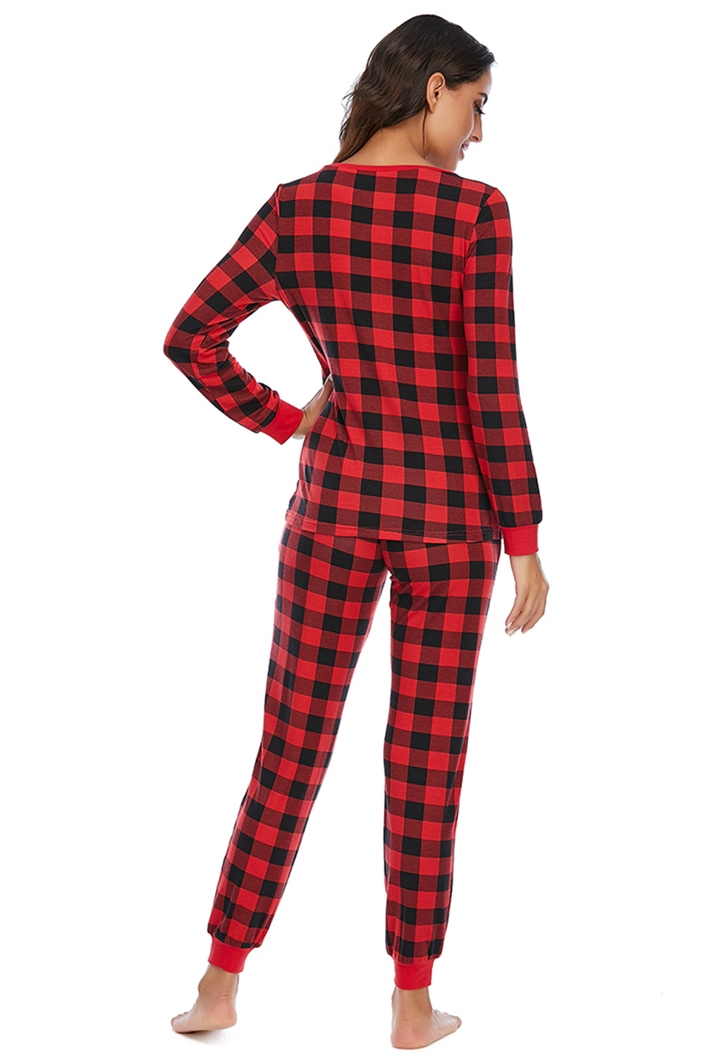 Plaid Round Neck Top and Pants Set - The Boutie Shop