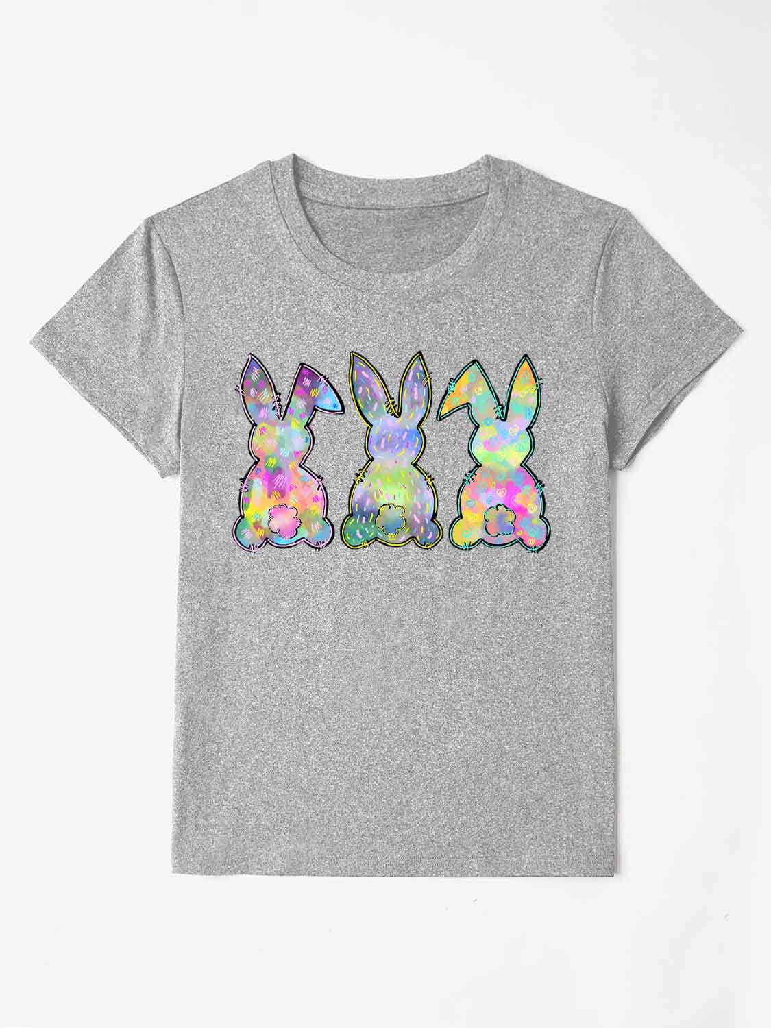 Rabbit Round Neck Short Sleeve T-Shirt - The Boutie Shop