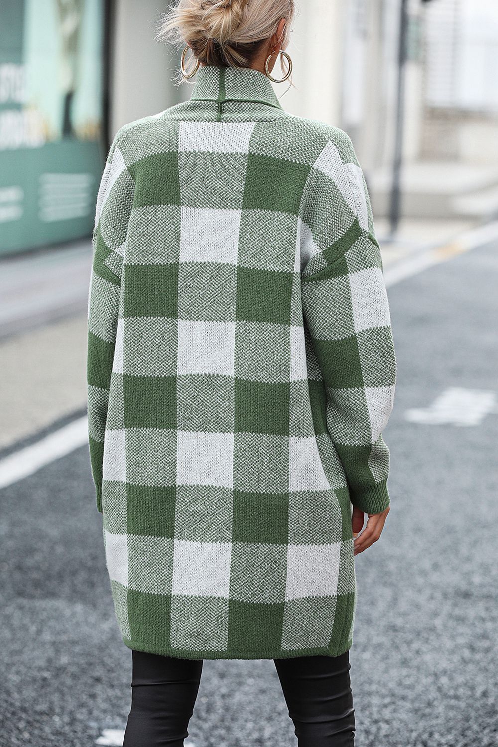 Plaid Dropped Shoulder Cardigan with Pocket - The Boutie Shop