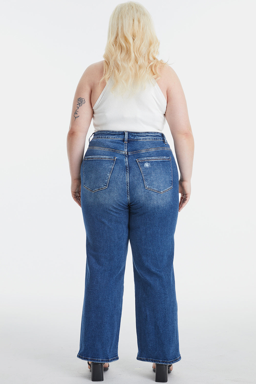 BAYEAS Full Size High Waist Two-Tones Patched Wide Leg Jeans - The Boutie Shop