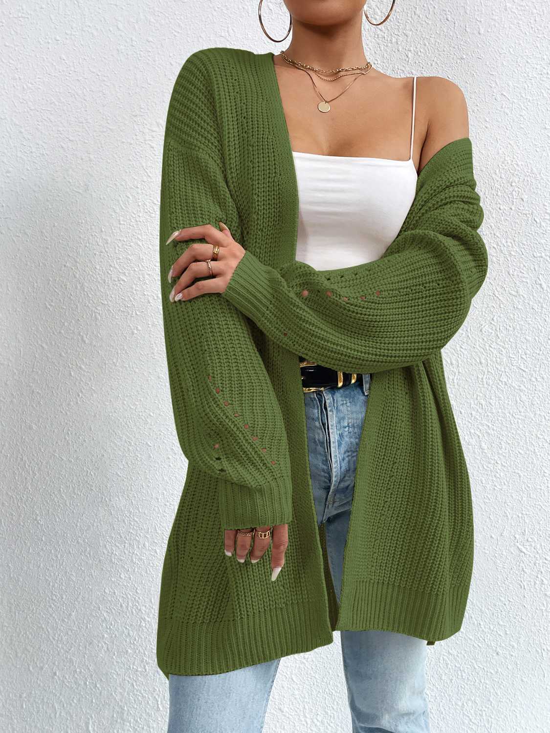 Open Front Dropped Shoulder Slit Cardigan - The Boutie Shop