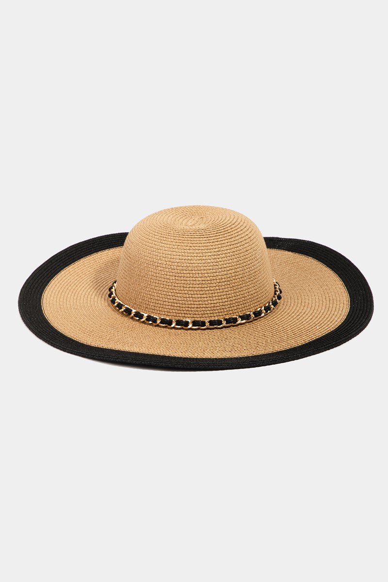 Fame Chain Black Trim Straw Hat - The Boutie Shop