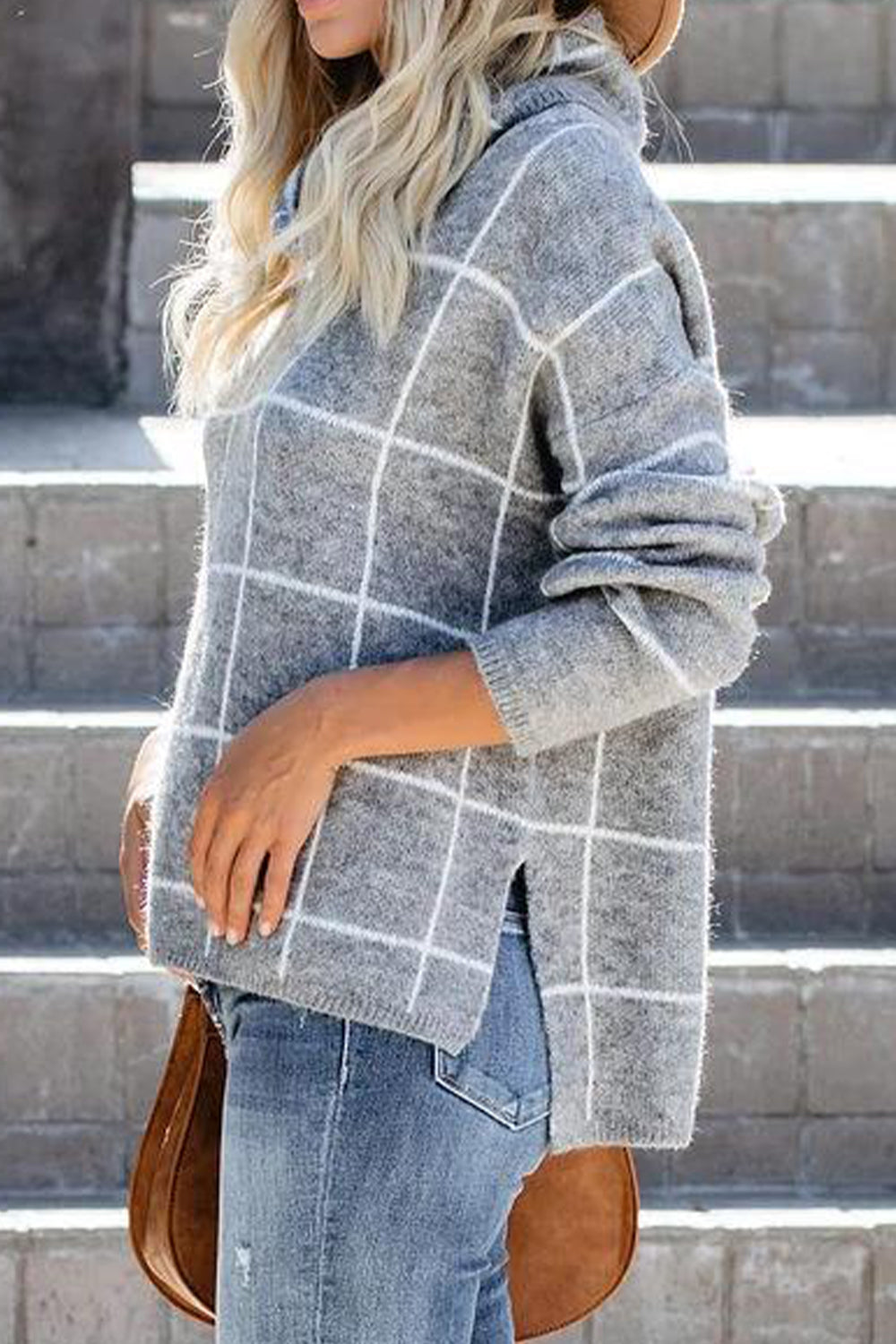 Angel Wings Plaid Turtleneck Drop Shoulder Sweater - The Boutie Shop