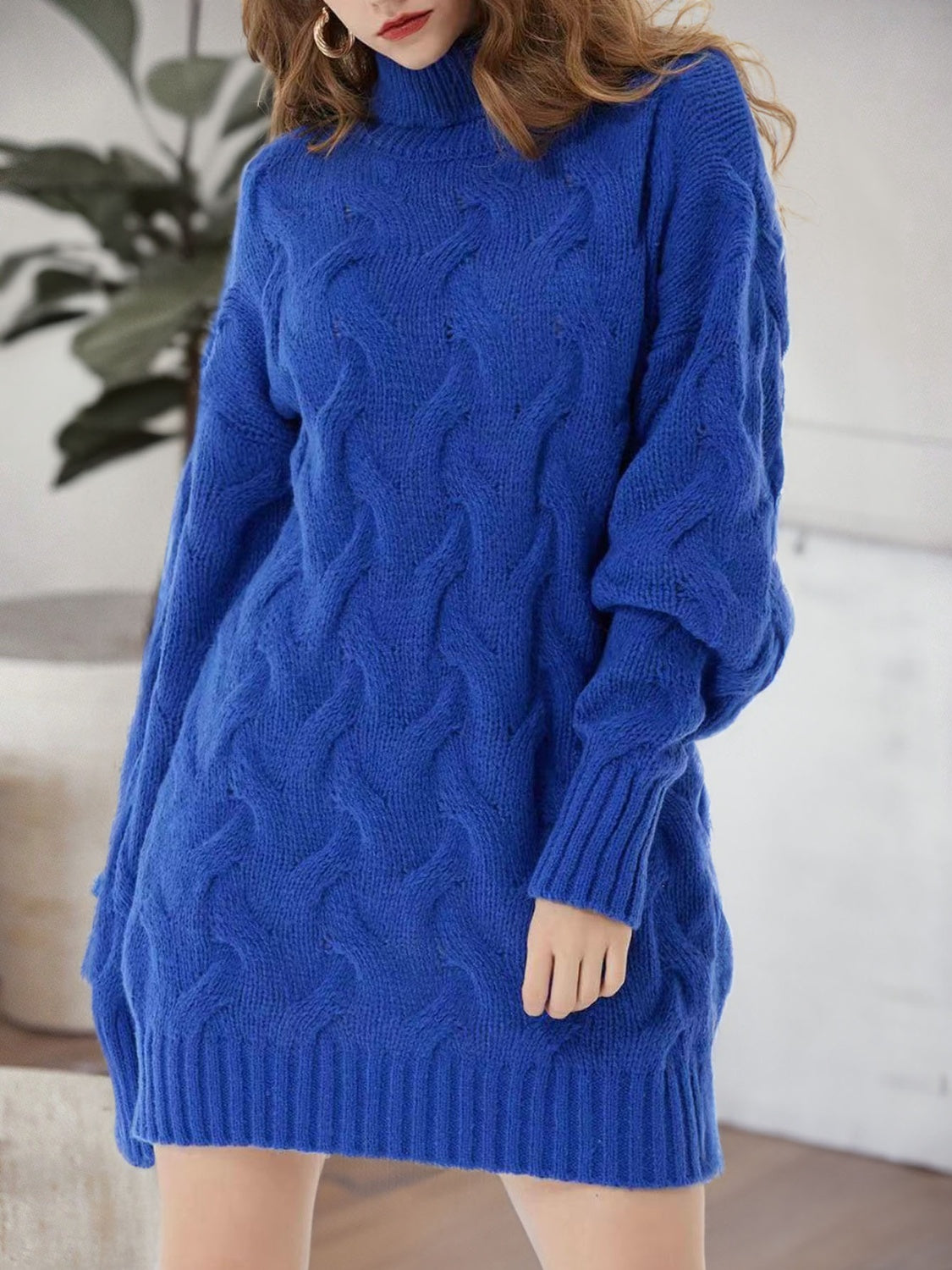 Cable-Knit Turtleneck Sweater Dress - The Boutie Shop