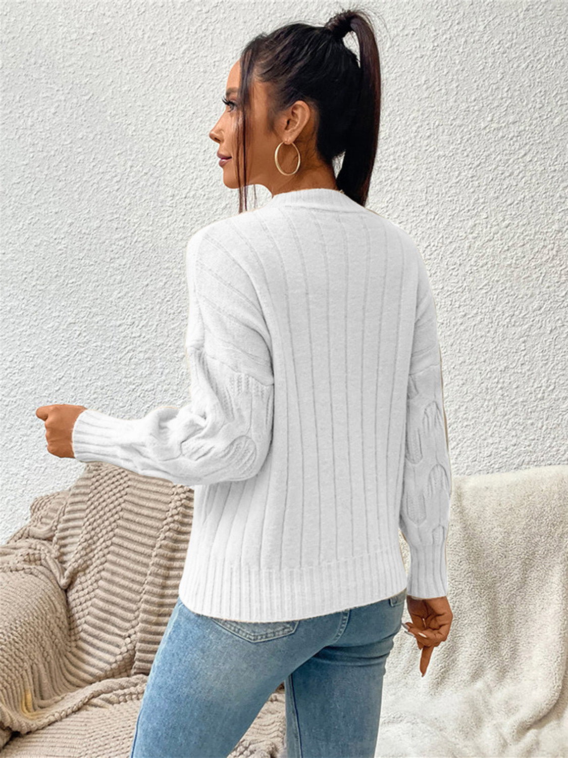 Round Neck Long Sleeve Sweater - The Boutie Shop