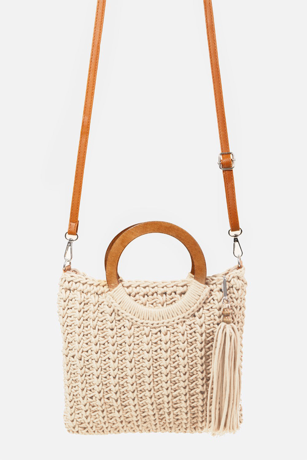 Fame Crochet Knit Convertible Tote Bag with Tassel - The Boutie Shop