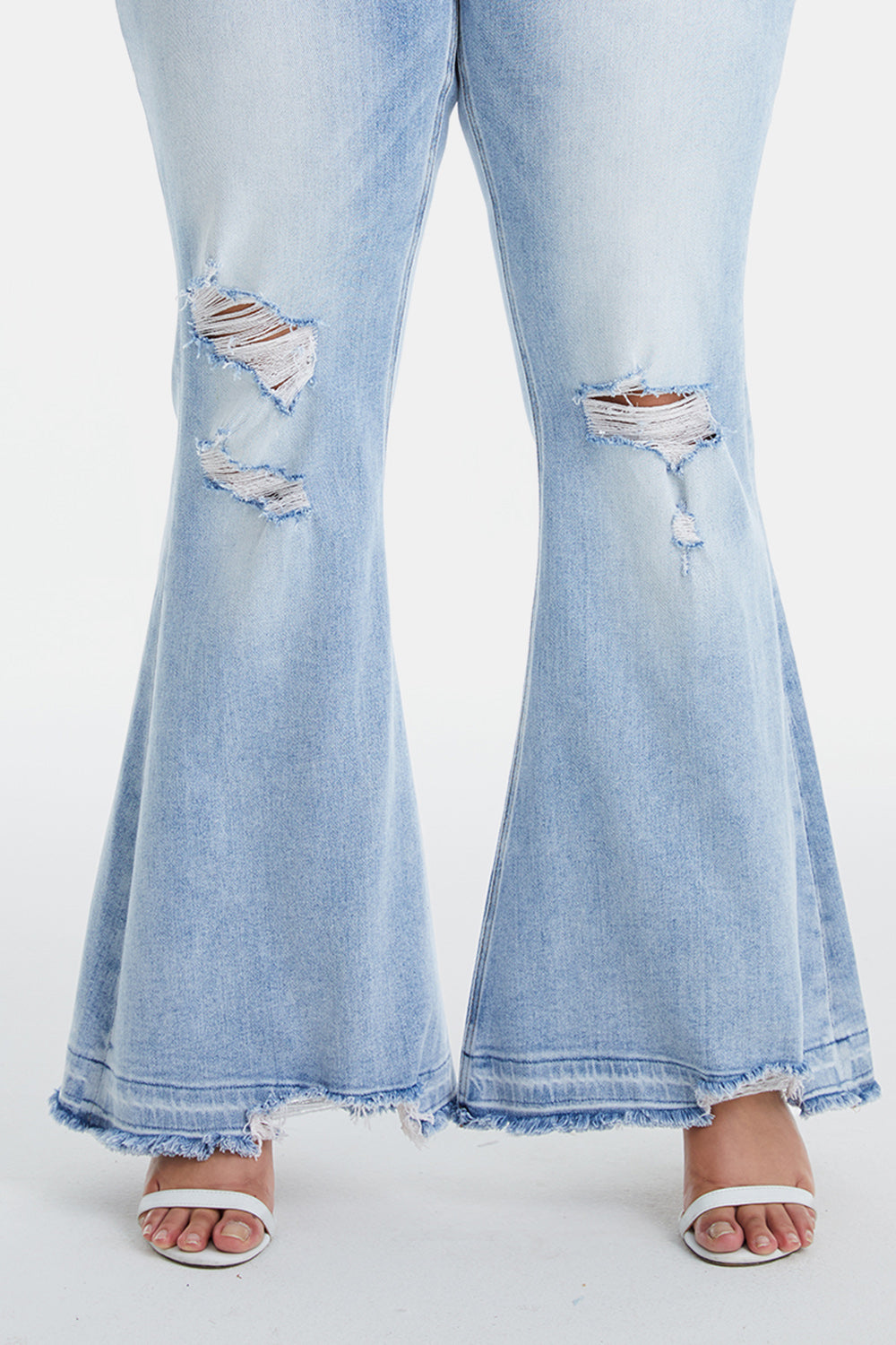 BAYEAS Full Size Distressed Raw Hem High Waist Flare Jeans - The Boutie Shop