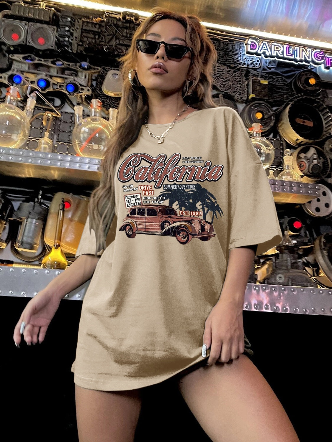 Car Graphic Round Neck Half Sleeve T-Shirt - The Boutie Shop