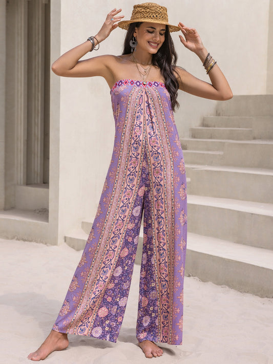 Tied Printed Tube Wide Leg Jumpsuit - The Boutie Shop