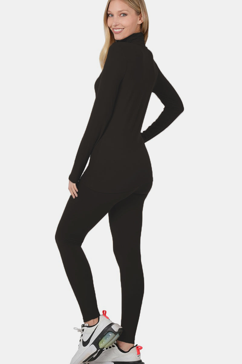 Zenana Full Size Turtleneck Top and Leggings Lounge Set - The Boutie Shop